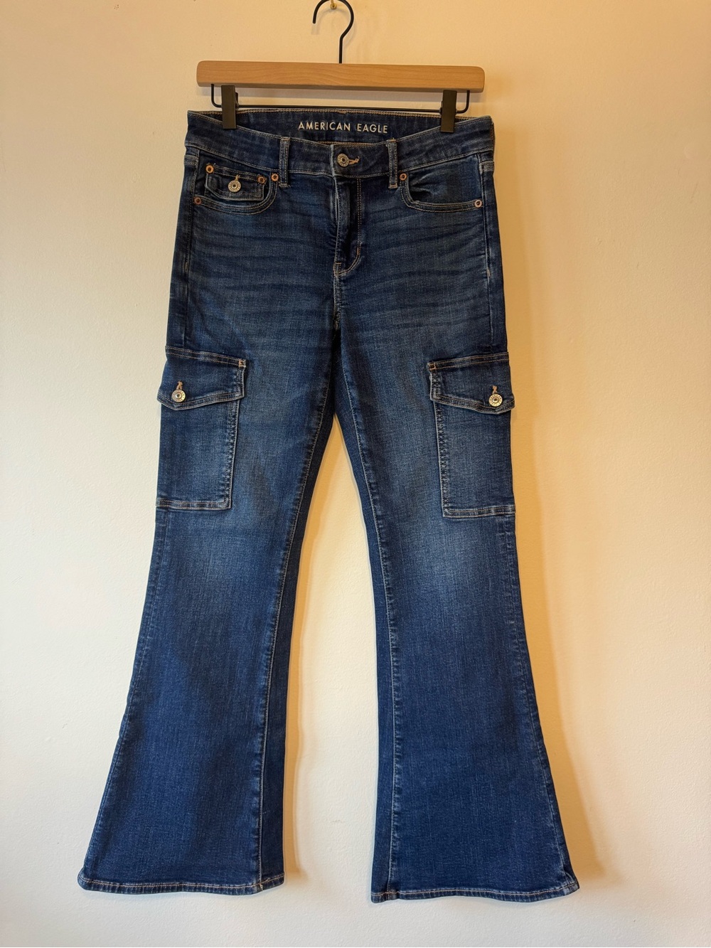 American Eagle Outfitters Dark Blue Flare Cargo Jeans